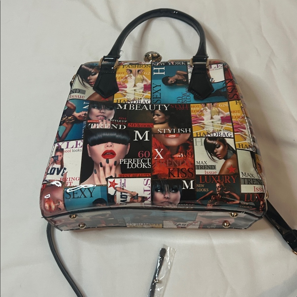 NWOT Chic Multicolor Magazine Print travel bag,